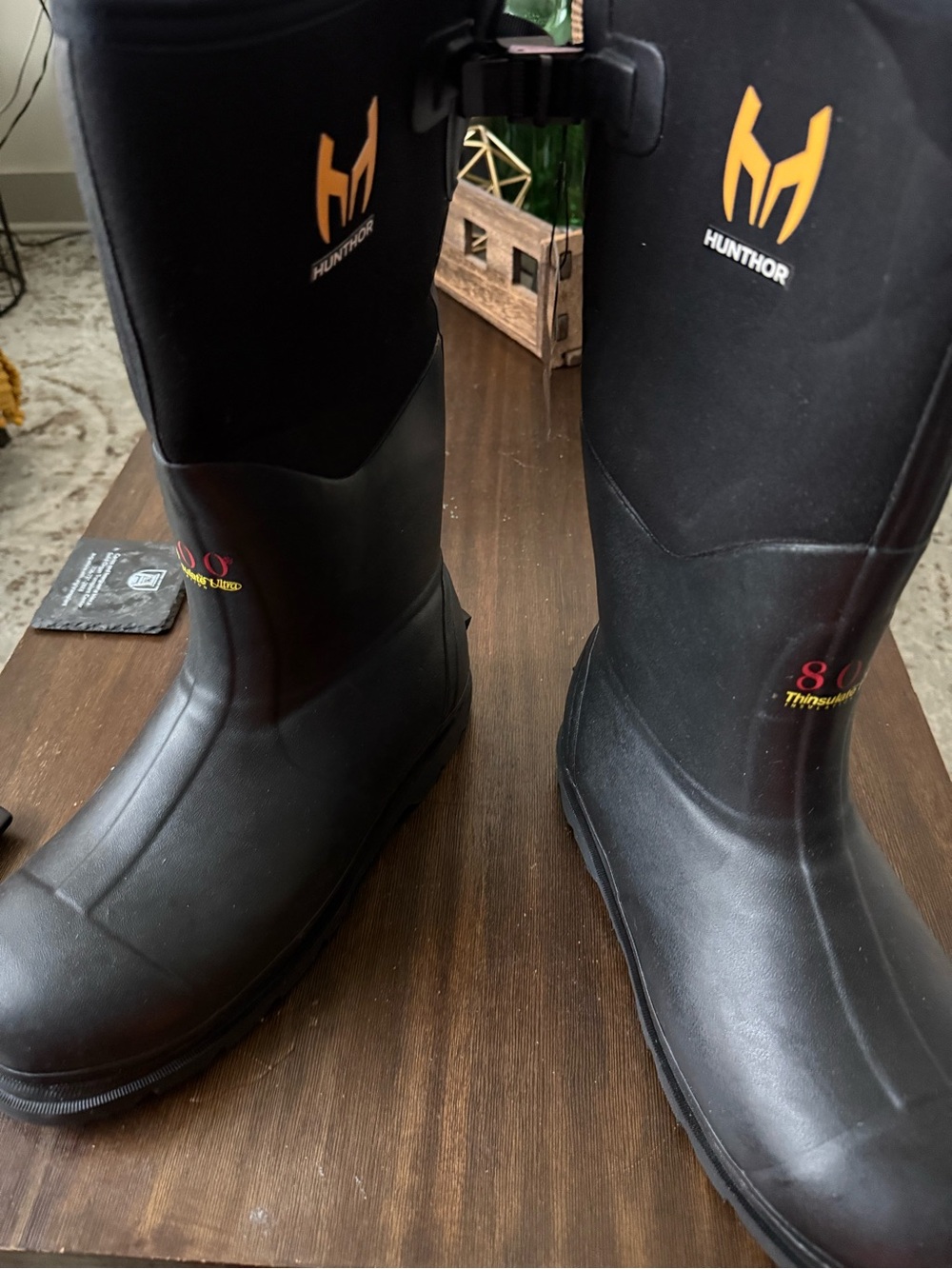 HUNTHOR Black Waterproof/Steel Toe Rubber Boots SIZE 10 with 800g insulation